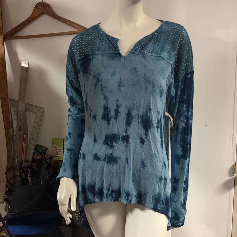 Oneworld Blue Tie-Dye Women's Top Large